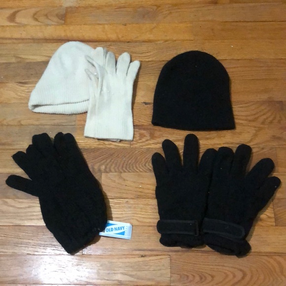 Winter bundle: JCREW white hat/gloves, black hat, NWT gloves, fleece gloves - Picture 1 of 7